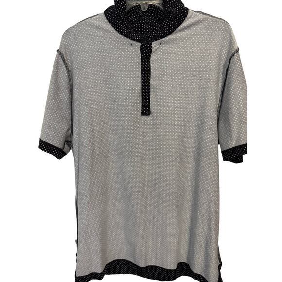 Vintage Claiborne XL Polka Dot Polo shirt 3 button front and hem slits. - Picture 9 of 10